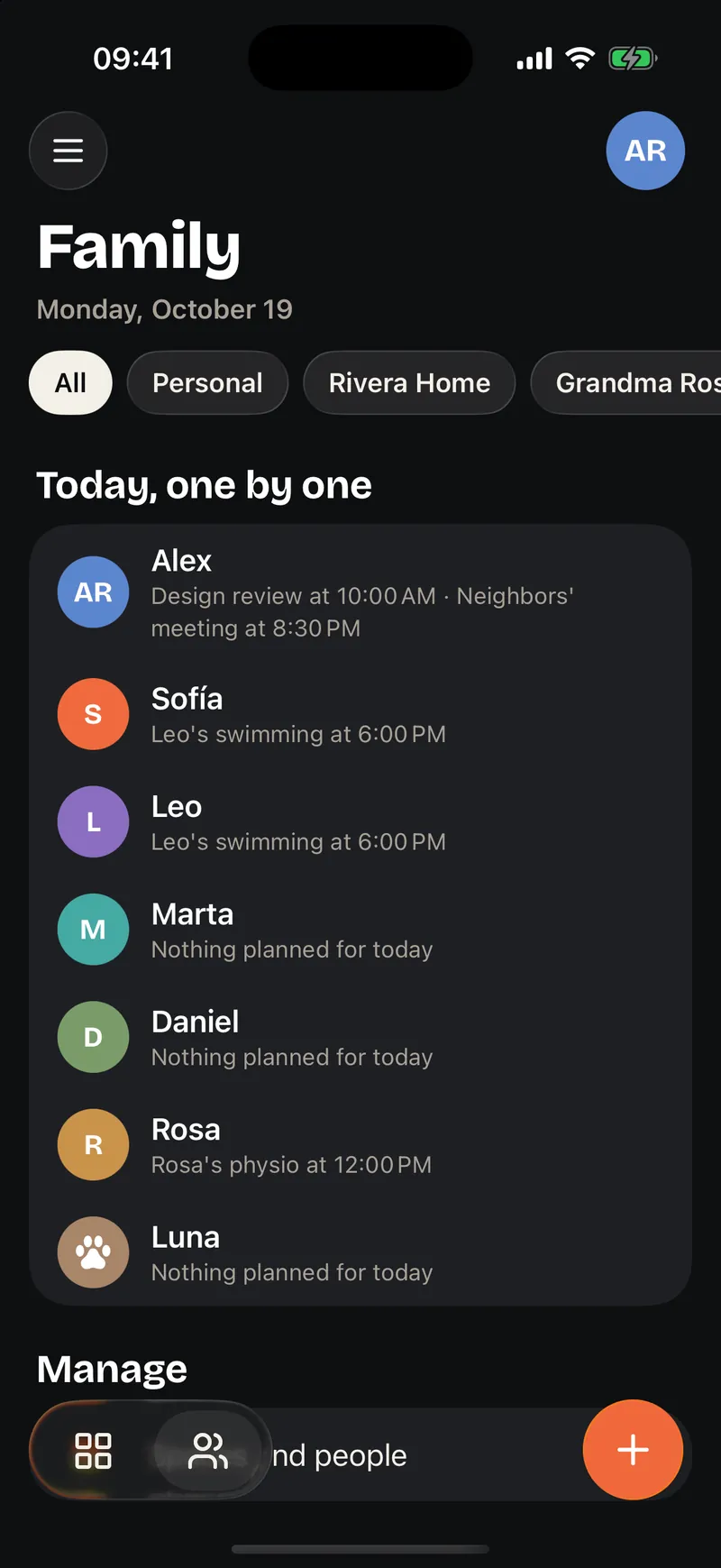 The Family tab: today, one by one