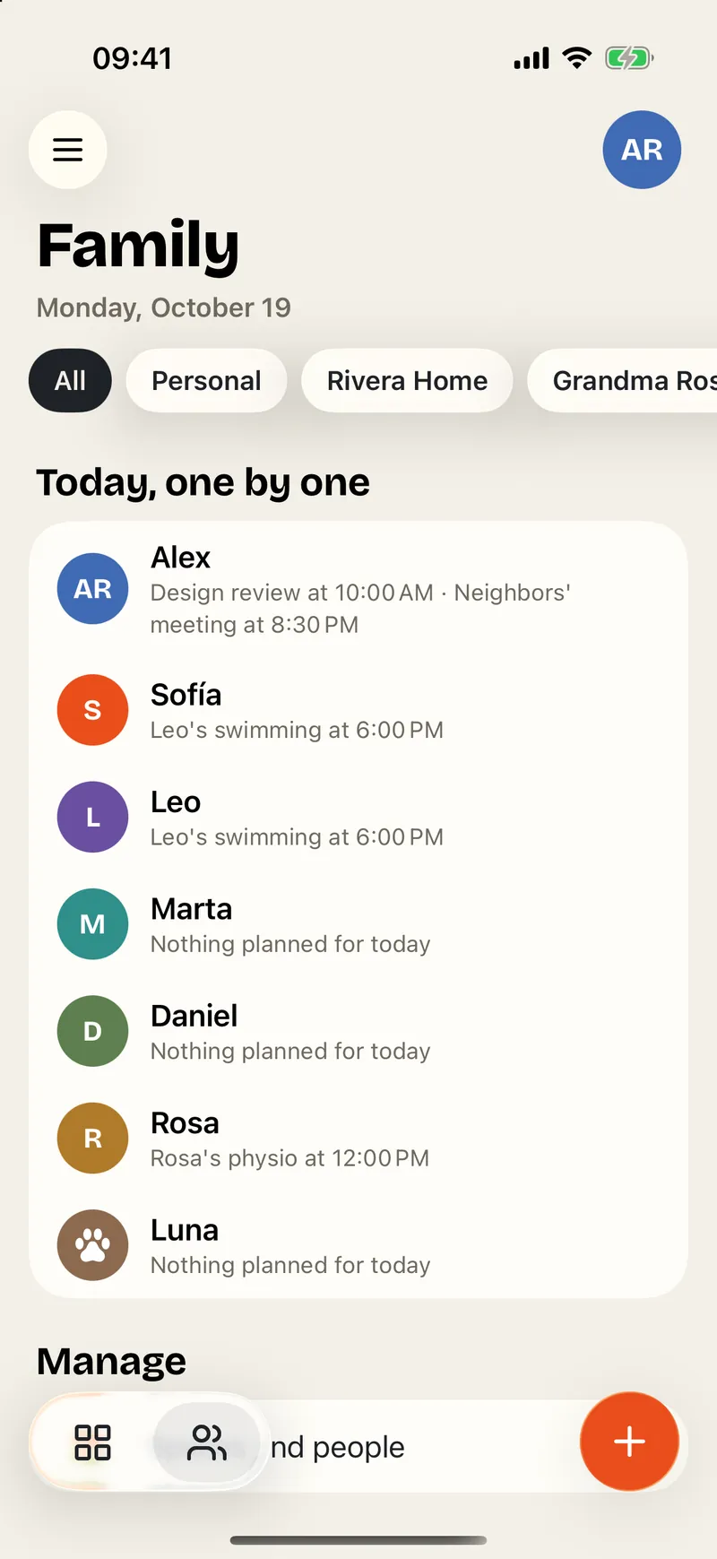 The Family tab: today, one by one