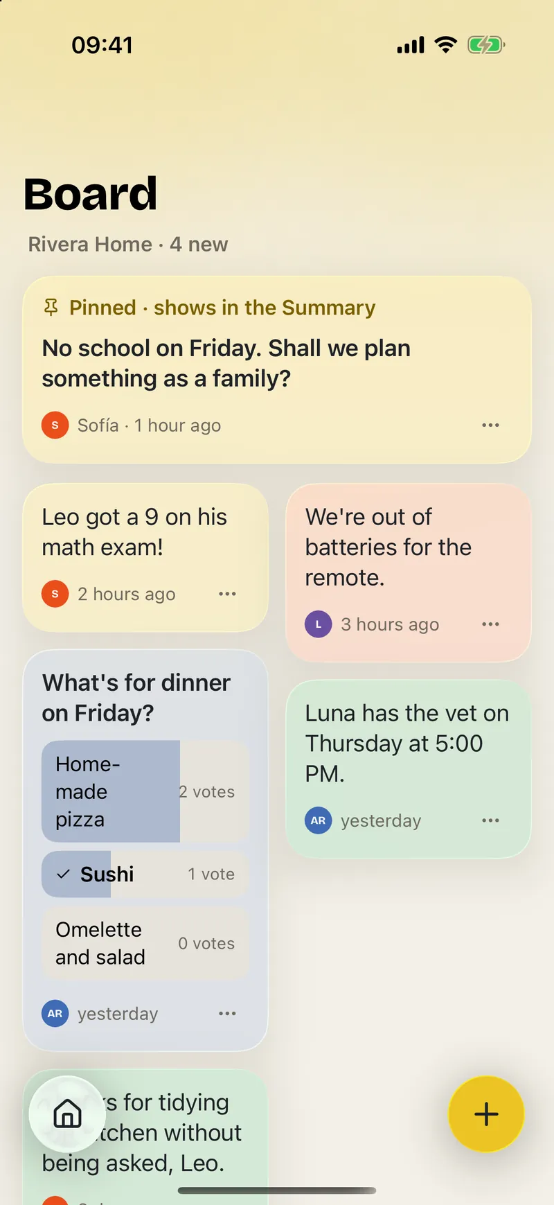 The family Board with notes and polls