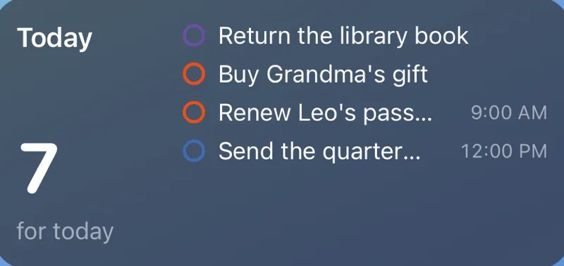 Tasks Today widget on the Home Screen